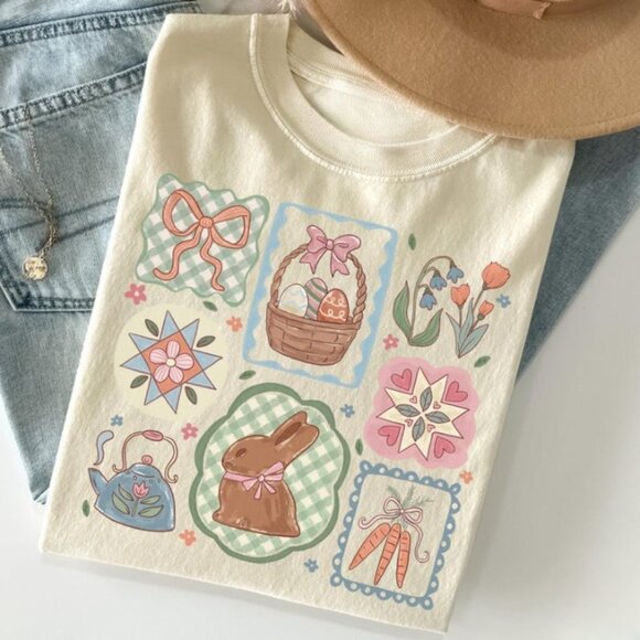 Tops - Coquette Bow Easter Shirt Cute Bunnies Shirt